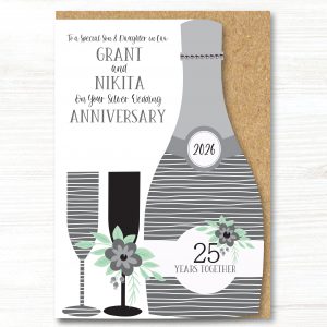 A5 Personalised Handmade Silver/25th Wedding Anniversary Card - Any Relation